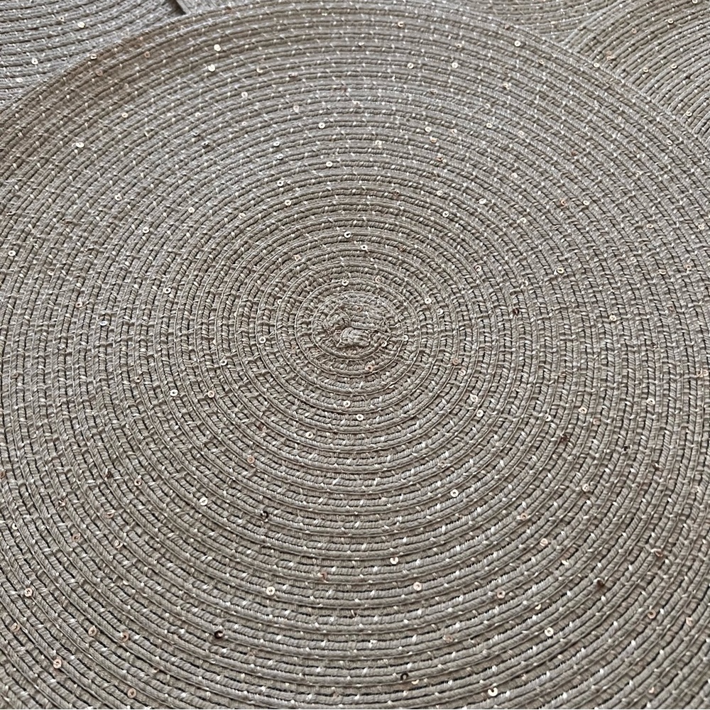 Pottery Barn Round Sequin Straw Placemat Set of 4 - Neutral Beige